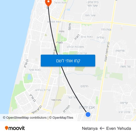 מפת Even Yehuda לNetanya