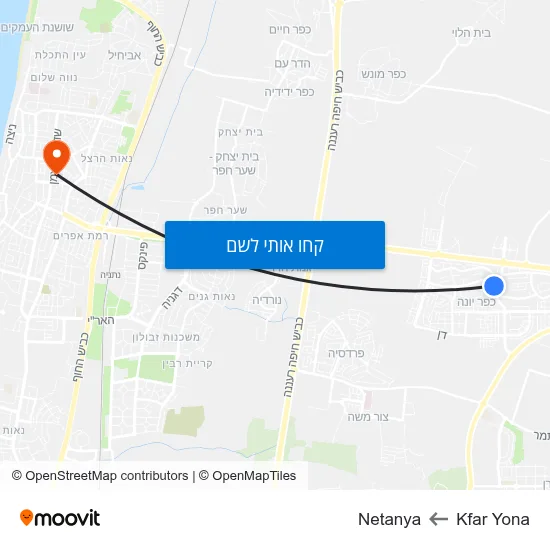 מפת Kfar Yona לNetanya