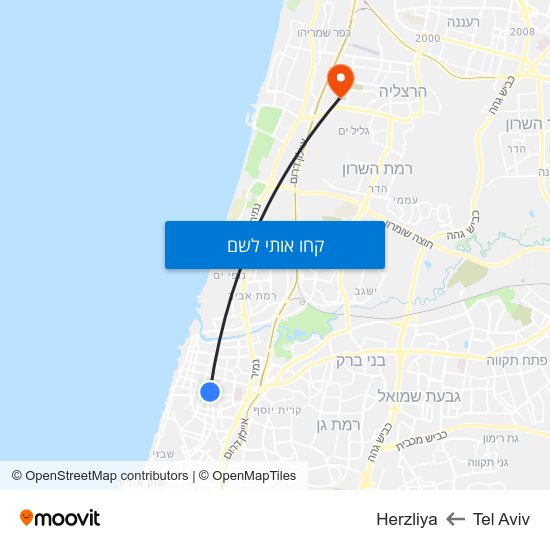 מפת Tel Aviv לHerzliya
