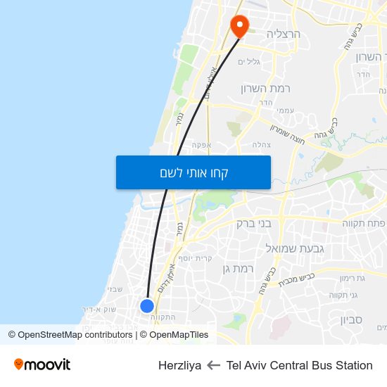 מפת Tel Aviv Central Bus Station לHerzliya