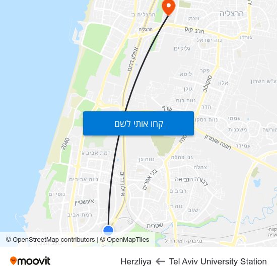 מפת Tel Aviv University Station לHerzliya