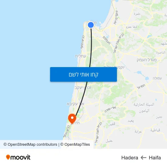מפת Haifa לHadera