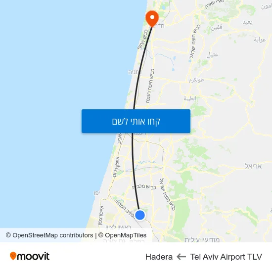 מפת Tel Aviv Airport TLV לHadera