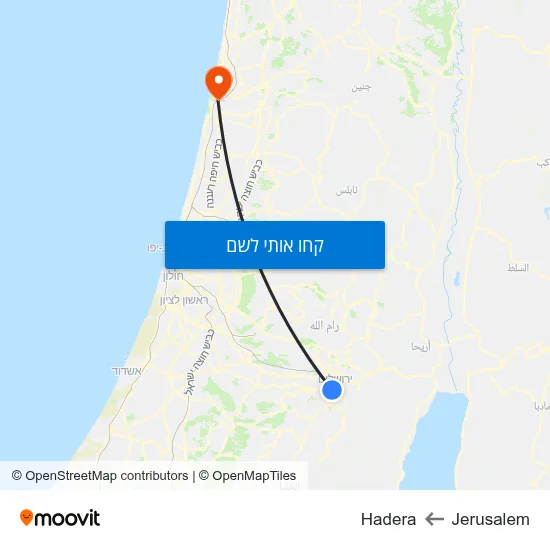 מפת Jerusalem לHadera