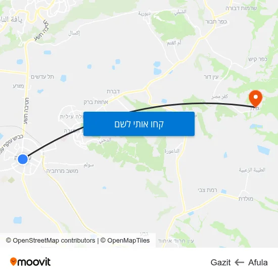מפת Afula לGazit