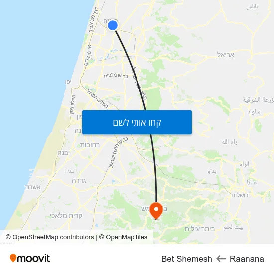 מפת Raanana לBet Shemesh