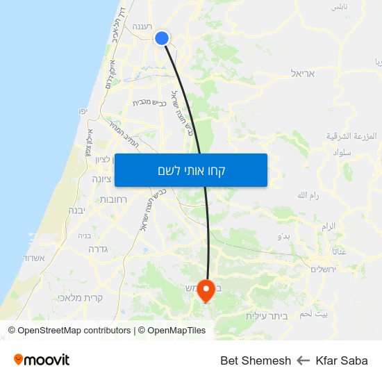 מפת Kfar Saba לBet Shemesh