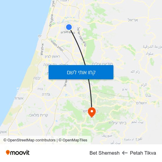מפת Petah Tikva לBet Shemesh
