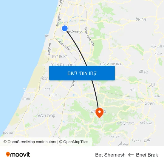 מפת Bnei Brak לBet Shemesh