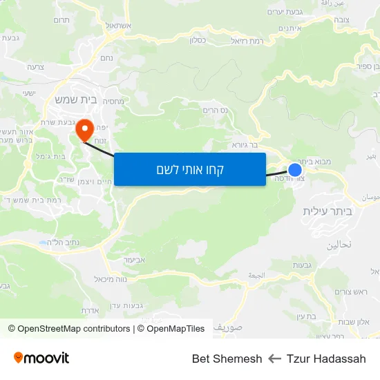 מפת Tzur Hadassah לBet Shemesh