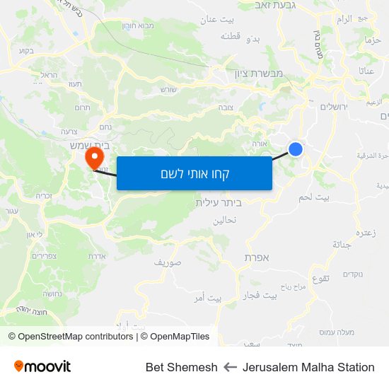 מפת Jerusalem Malha Station לBet Shemesh