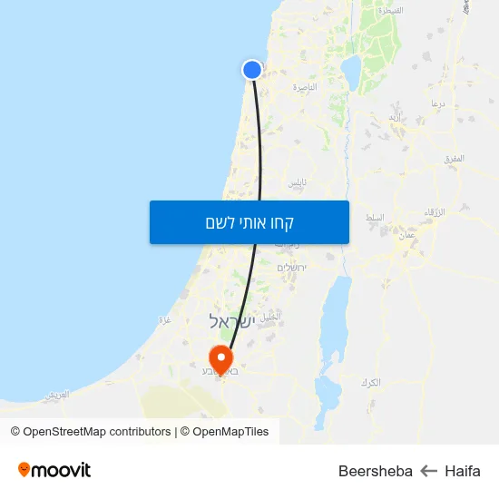 מפת Haifa לBeersheba