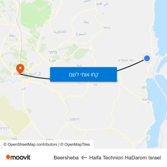 מפת Haifa Technion HaDarom Israel לBeersheba