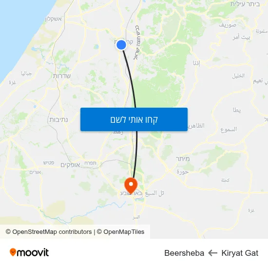 מפת Kiryat Gat לBeersheba