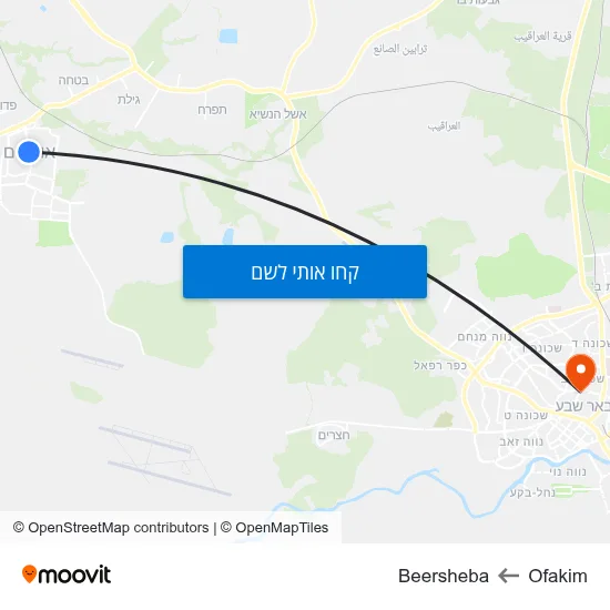 מפת Ofakim לBeersheba