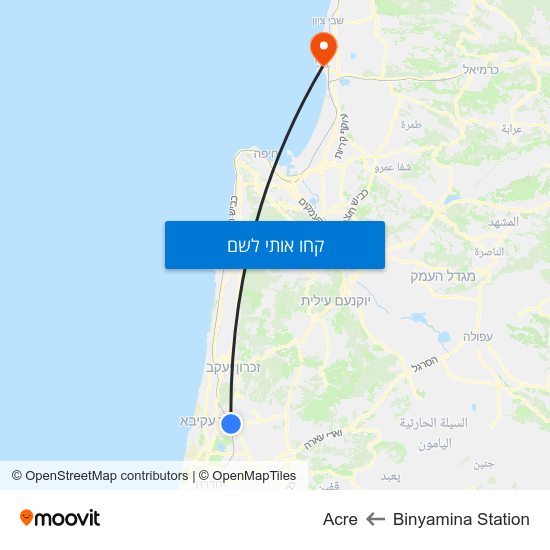מפת Binyamina Station לAcre