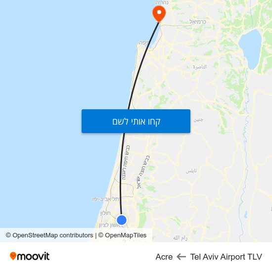 מפת Tel Aviv Airport TLV לAcre