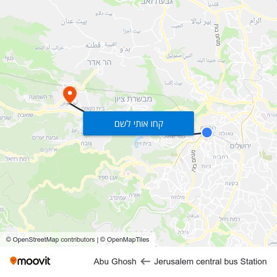 מפת Jerusalem central bus Station לAbu Ghosh