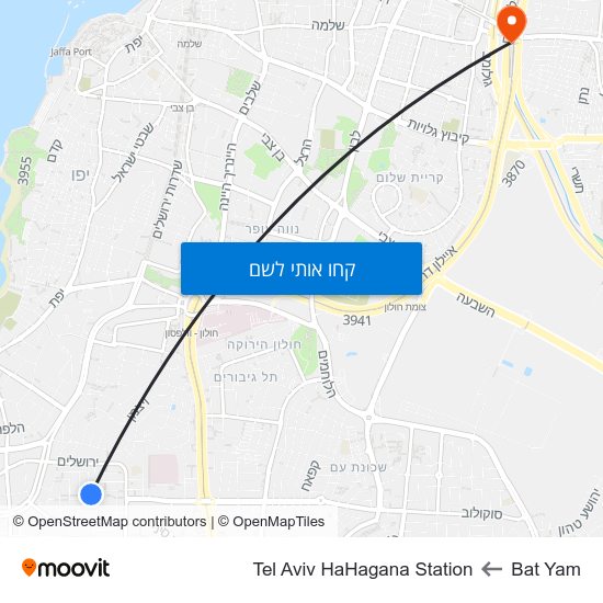 מפת Bat Yam לTel Aviv HaHagana Station