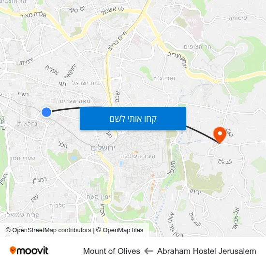 מפת Abraham Hostel Jerusalem לMount of Olives