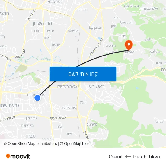 מפת Petah Tikva לOranit