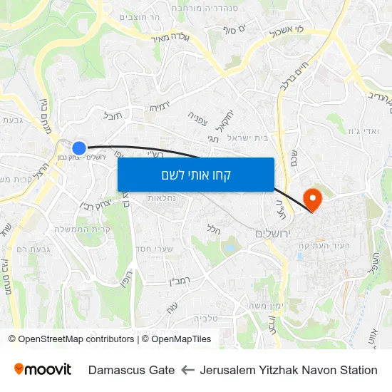 מפת Jerusalem Yitzhak Navon Station לDamascus Gate