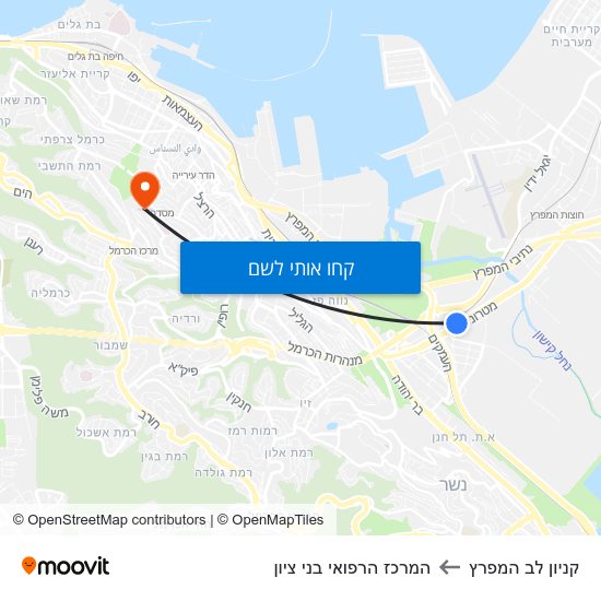 מפת קניון לב המפרץ להמרכז הרפואי בני ציון