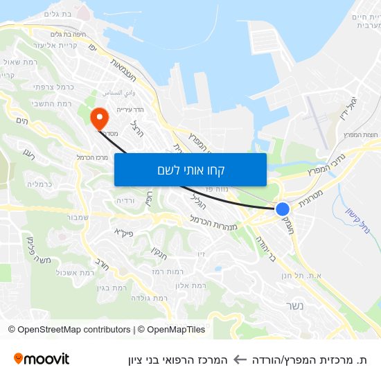 מפת ת. מרכזית המפרץ/הורדה להמרכז הרפואי בני ציון