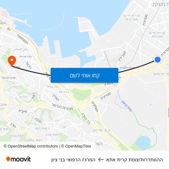 מפת ההסתדרות/צומת קרית אתא להמרכז הרפואי בני ציון