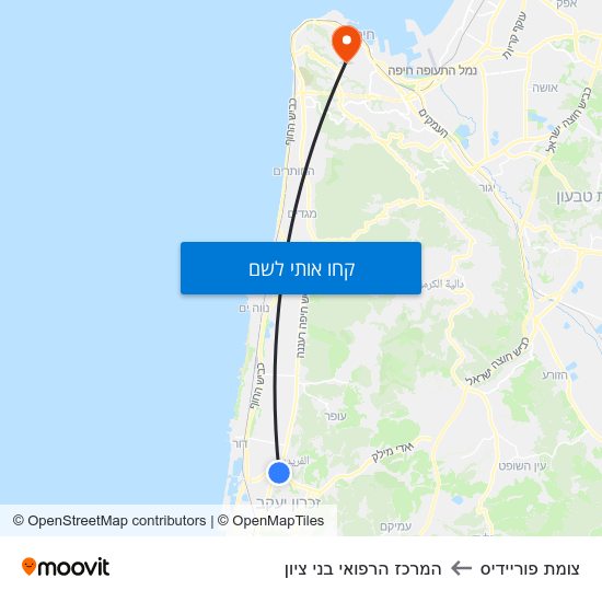 מפת צומת פוריידיס להמרכז הרפואי בני ציון