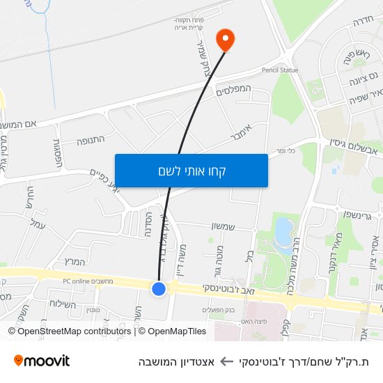 מפת ת.רק''ל שחם/דרך ז'בוטינסקי לאצטדיון המושבה