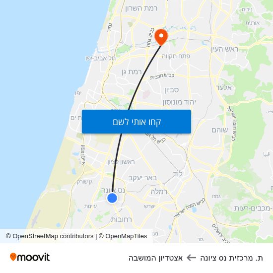 מפת ת. מרכזית נס ציונה לאצטדיון המושבה