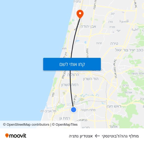 מפת מחלף גהה/ז'בוטינסקי לאצטדיון נתניה