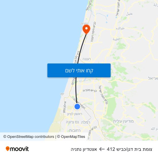 מפת צומת בית דגן/כביש 412 לאצטדיון נתניה