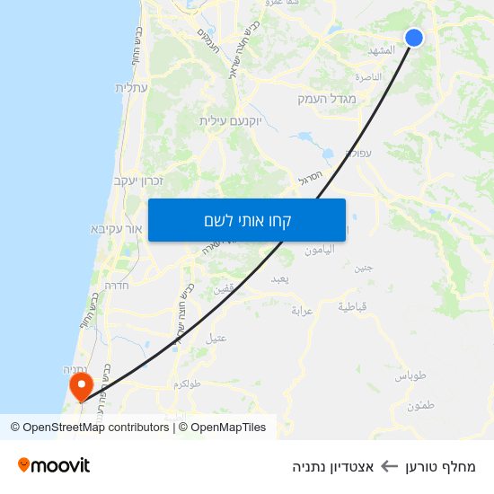 מפת מחלף טורען לאצטדיון נתניה