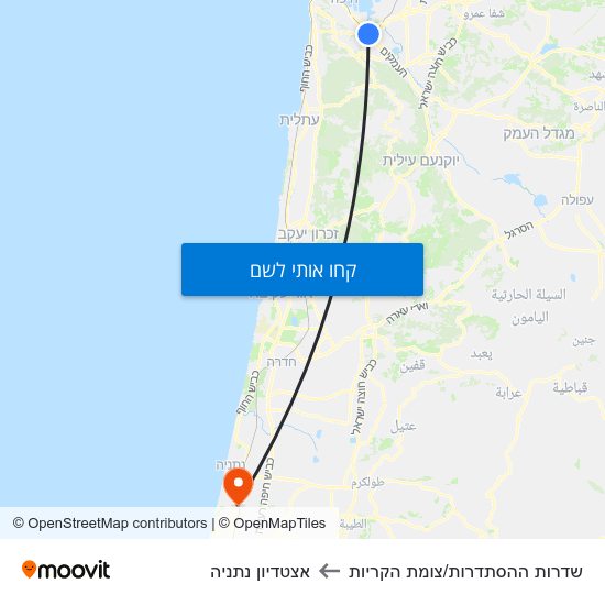 מפת שדרות ההסתדרות/צומת הקריות לאצטדיון נתניה