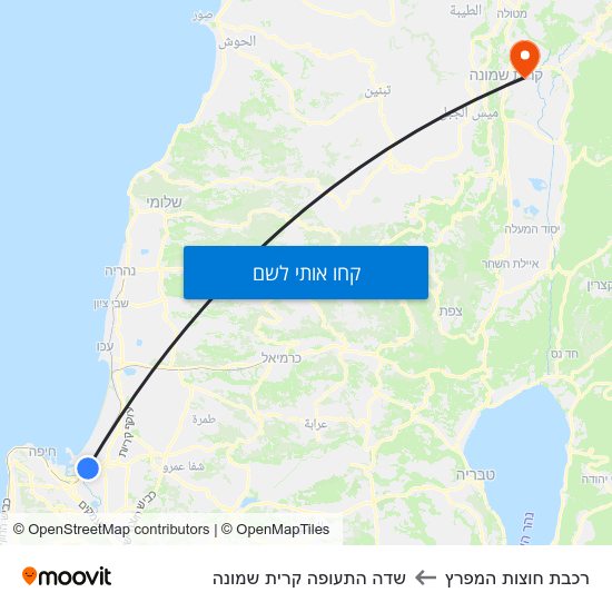 מפת רכבת חוצות המפרץ לשדה התעופה קרית שמונה