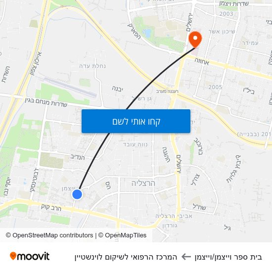 מפת בית ספר וייצמן/וייצמן להמרכז הרפואי לשיקום לוינשטיין