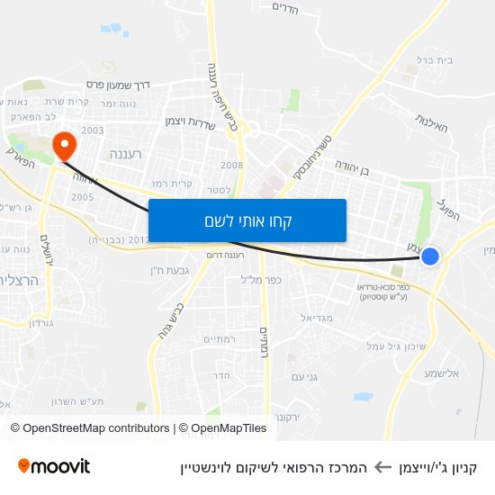 מפת קניון ג'י/וייצמן להמרכז הרפואי לשיקום לוינשטיין