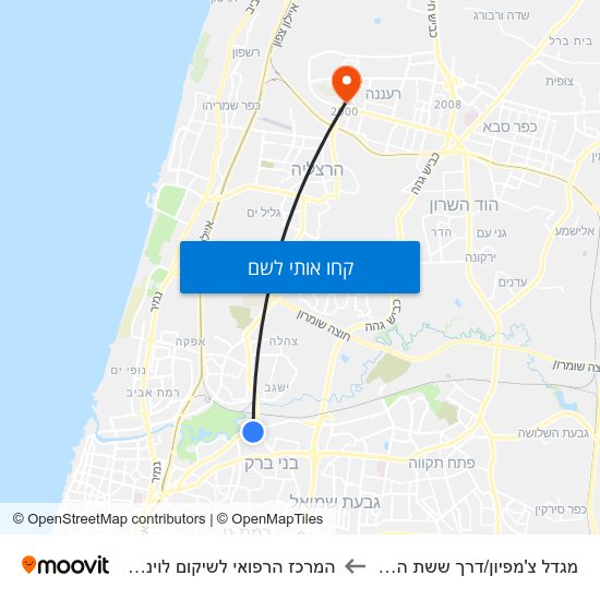 מפת מגדל צ'מפיון/דרך ששת הימים להמרכז הרפואי לשיקום לוינשטיין