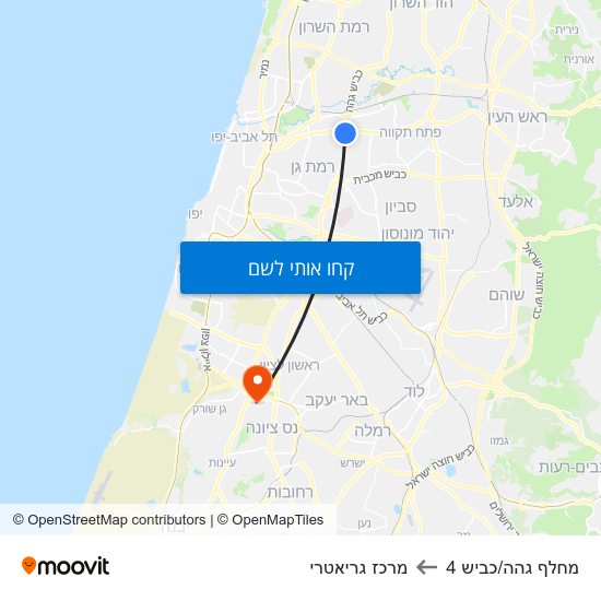 מפת מחלף גהה/כביש 4 למרכז גריאטרי