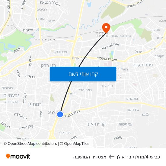 מפת כביש 4/מחלף בר אילן לאצטדיון המושבה