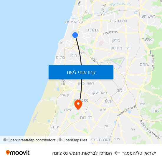 מפת ישראל טל/המסגר להמרכז לבריאות הנפש נס ציונה