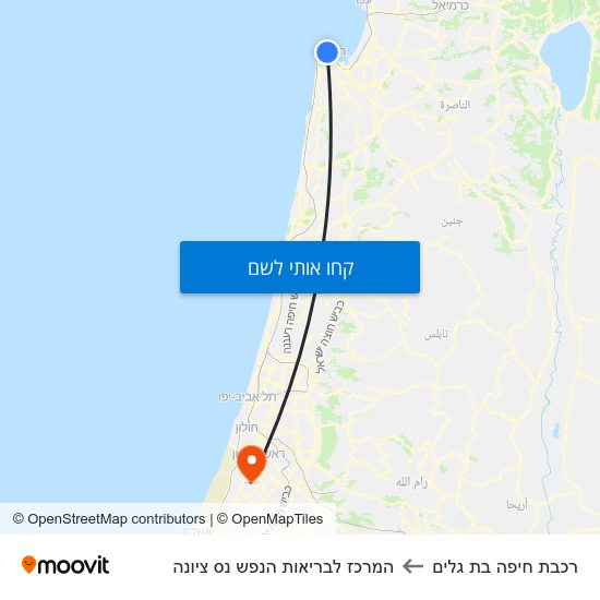 מפת רכבת חיפה בת גלים להמרכז לבריאות הנפש נס ציונה