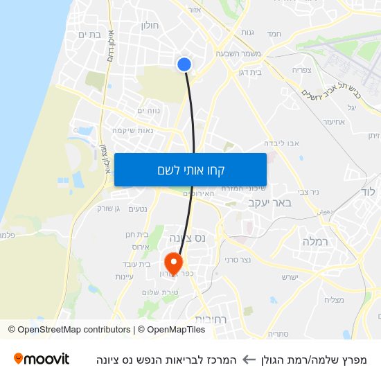 מפת מפרץ שלמה/רמת הגולן להמרכז לבריאות הנפש נס ציונה