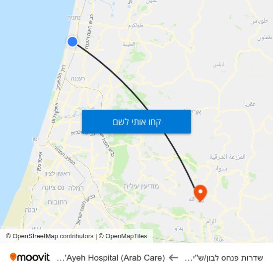 מפת שדרות פנחס לבון/ש''י עגנון לAl Re'Ayeh Hospital (Arab Care)