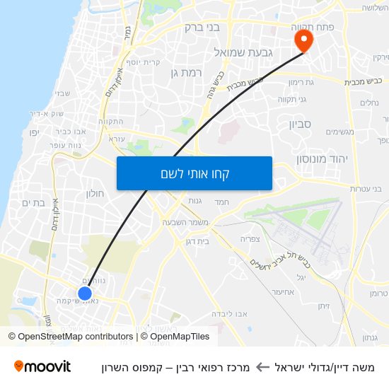 מפת משה דיין/גדולי ישראל למרכז רפואי רבין – קמפוס השרון