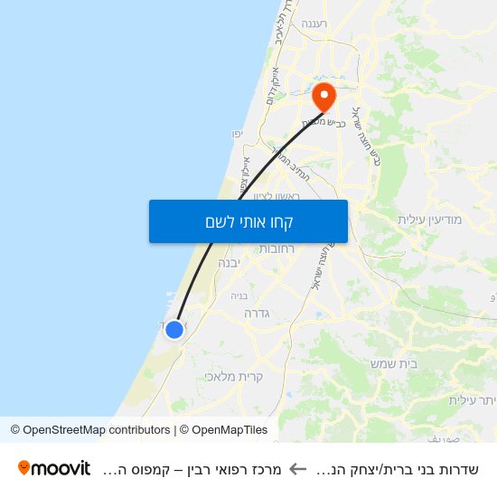 מפת שדרות בני ברית/יצחק הנשיא למרכז רפואי רבין – קמפוס השרון