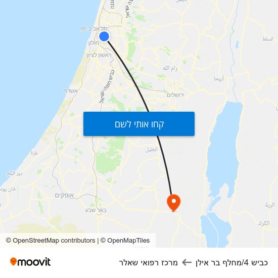 מפת כביש 4/מחלף בר אילן למרכז רפואי שאלר