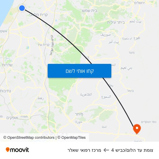 מפת צומת עד הלום/כביש 4 למרכז רפואי שאלר